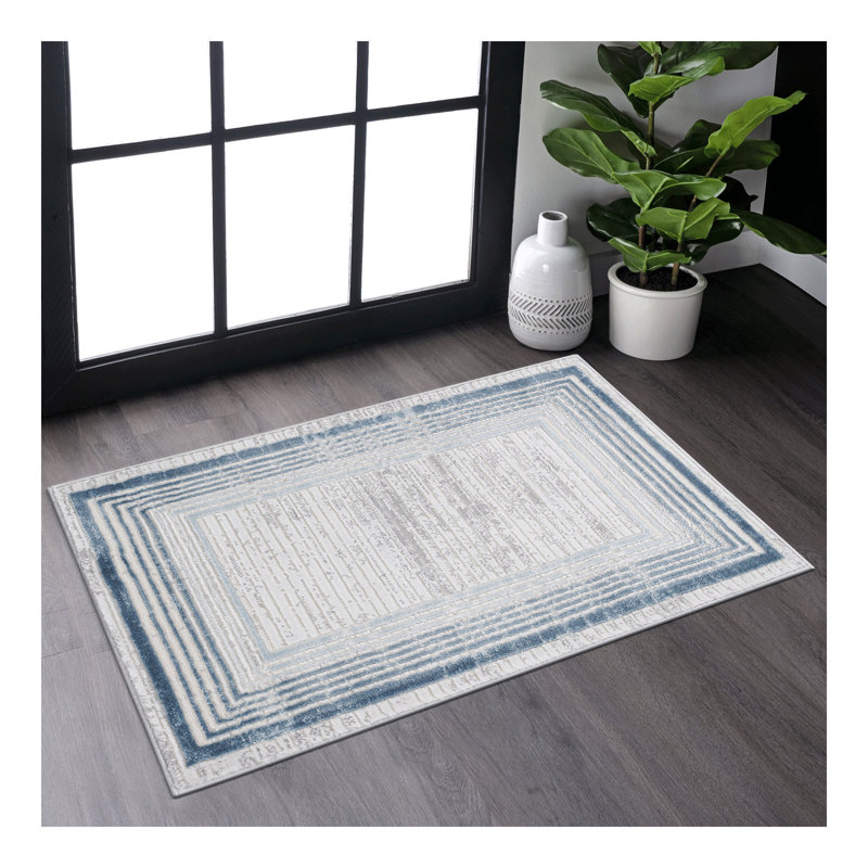 Tapis bleu / bordé Collection, Rectangulaire 2 pi x 3 pi