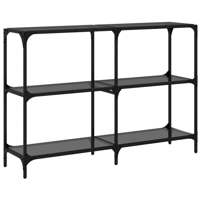 Console Table With Glass Top Steel, 81cm H x 118.5cm W x 30cm D, Black Glass