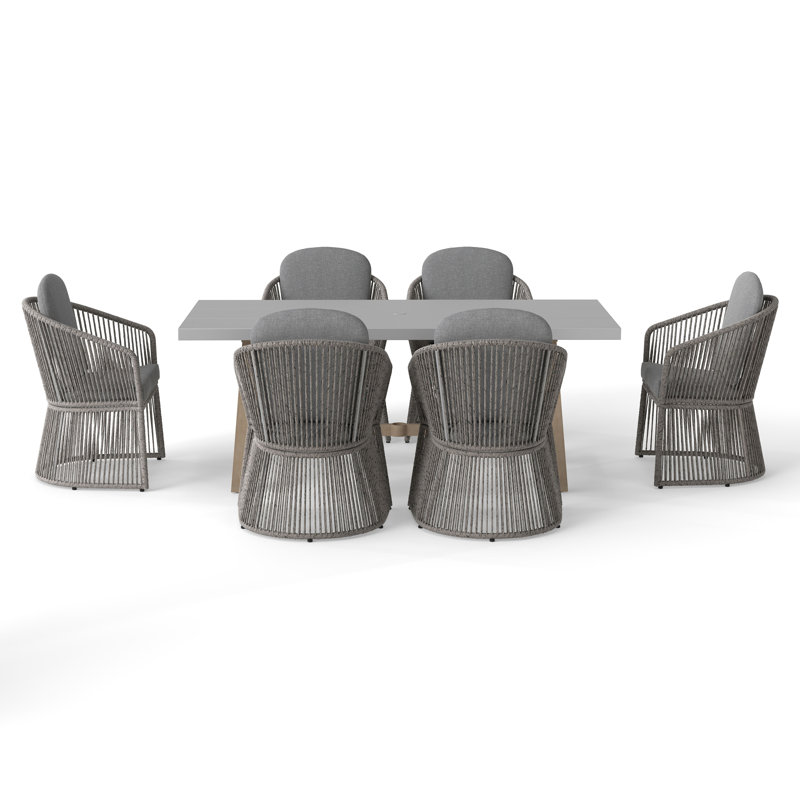Rectangular Outdoor Dining Set With Cushions, Gray, Gray