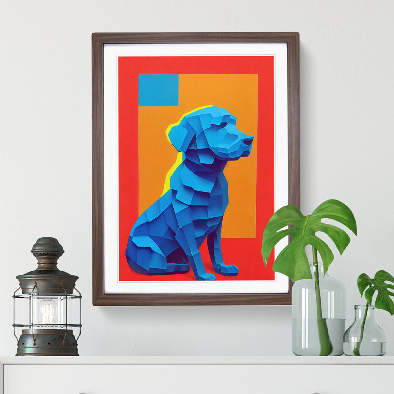 Sitting Dog No.2 - Framed Print, 46cm H x 34cm W x 2cm D, Walnut Framed