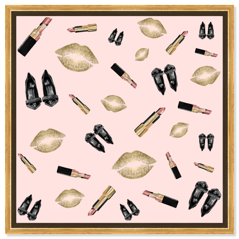 "Classy Essentials Rose", Elegant Beauty Essentials, art moderne sur toile rose pour chambre, Cadre en plastique doré