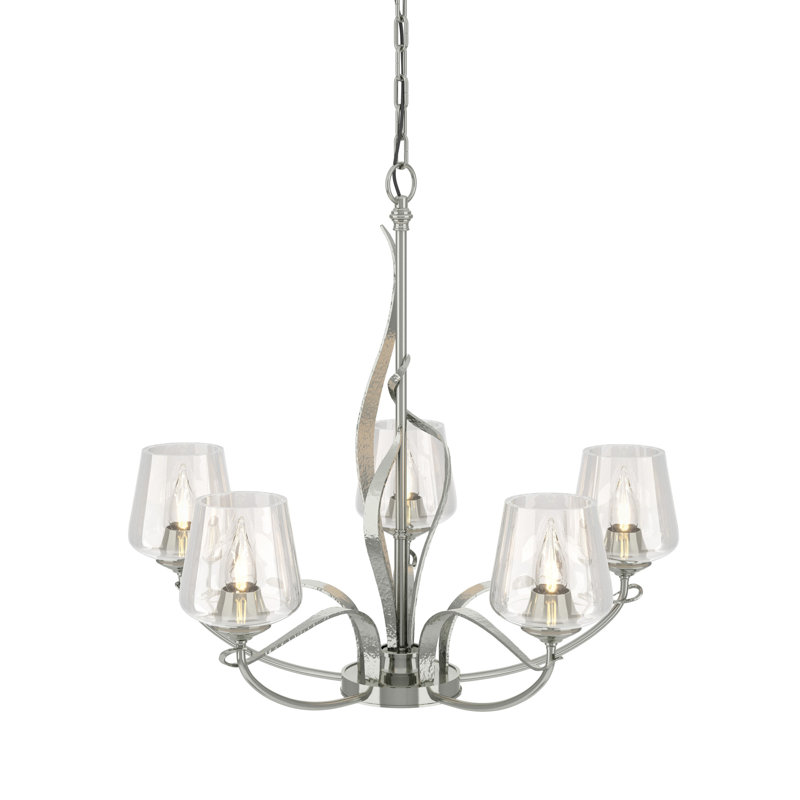 Flora 5 - Light Candle Style Classic / Traditional Chandelier, Clear Glass, Sterling