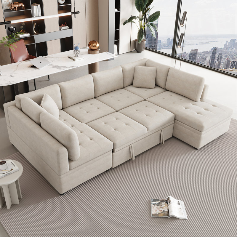 Canapé modulaire en U 4 pièces 4 pièces, Chenille beige