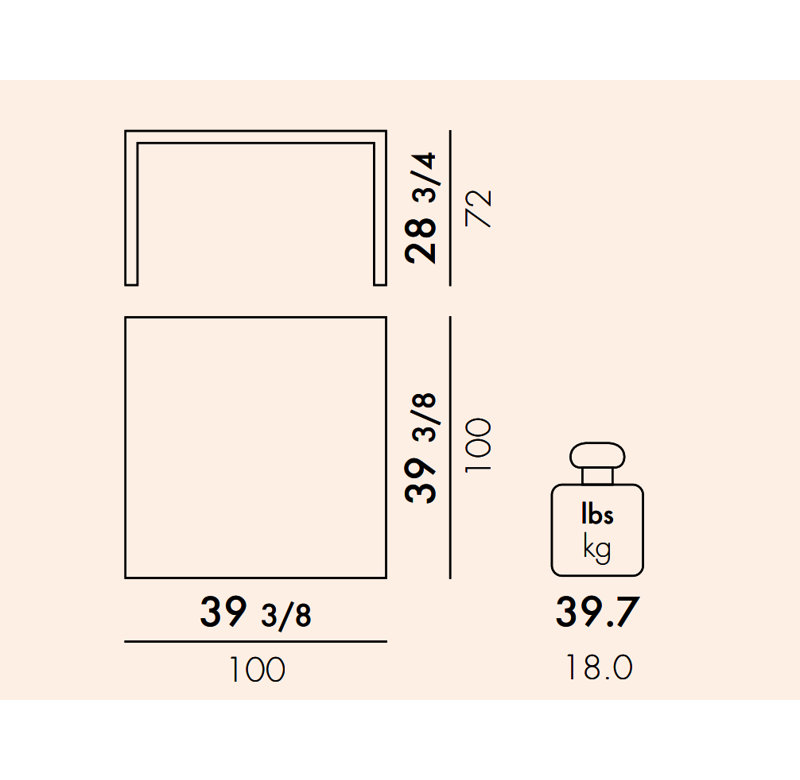 Table basse Invisible, H 12,4 po x L 39,37 po x l 39,37 po, Cristal