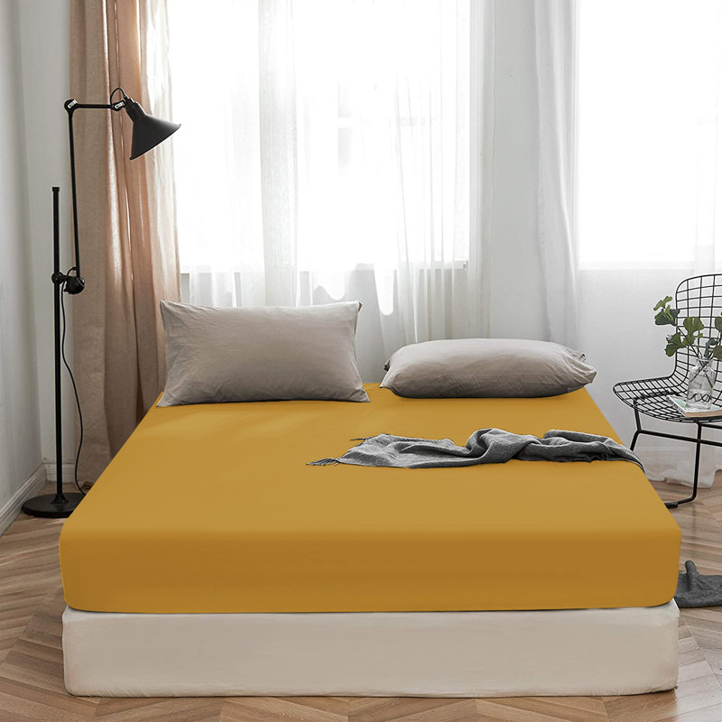 Super Soft 200 Thread Count Microfiber Brushed Fitted Bed Sheet, Kingsize (5'), Ochre
