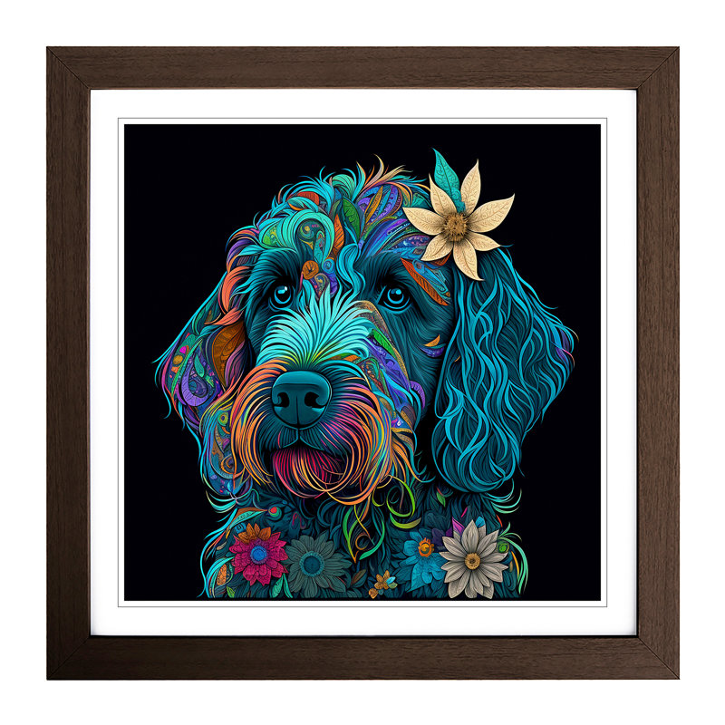 Labradoodle Paisley - Single Picture Frame Print, Walnut