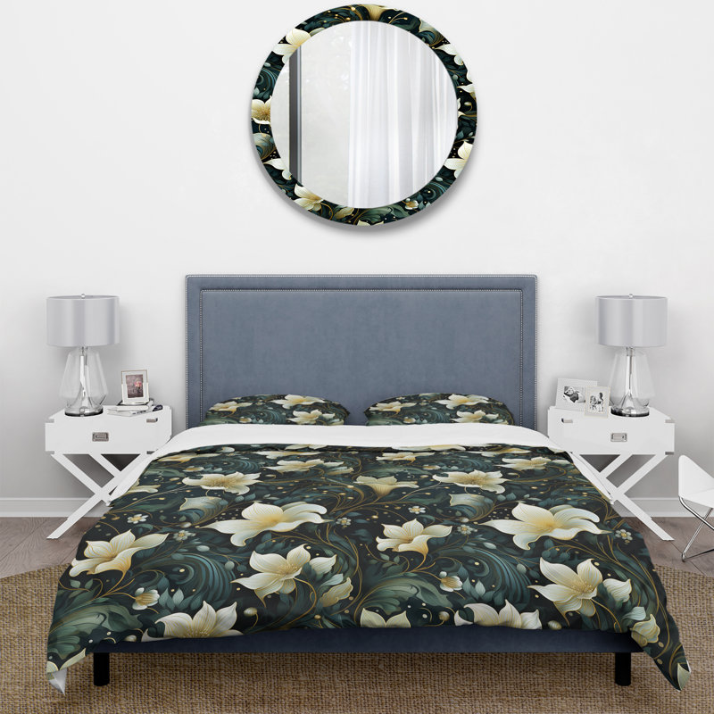 Ensemble de housse de couette Green and Beige Wines Flowers II, Housse de couette pour très grand lit et 2 très