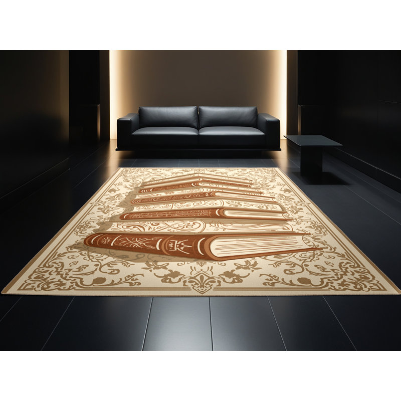 Tapis oriental moelleux et moelleux à poil de livres en beige - reliure beige, 8 x 12
