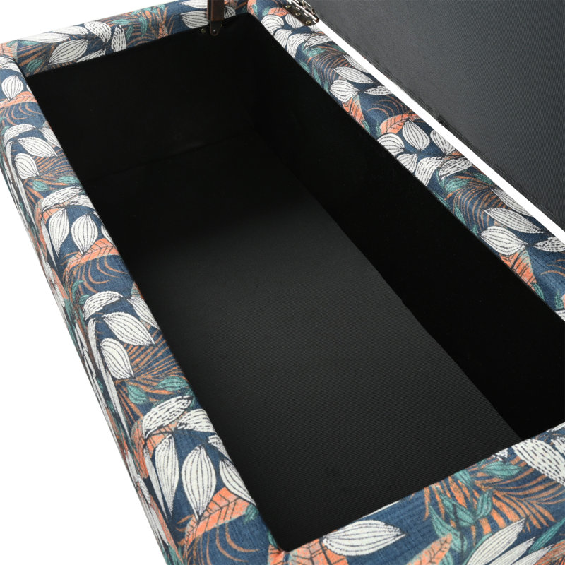 Repose-pieds avec rangement, Flower2, Bleu marine / feuilles blanches