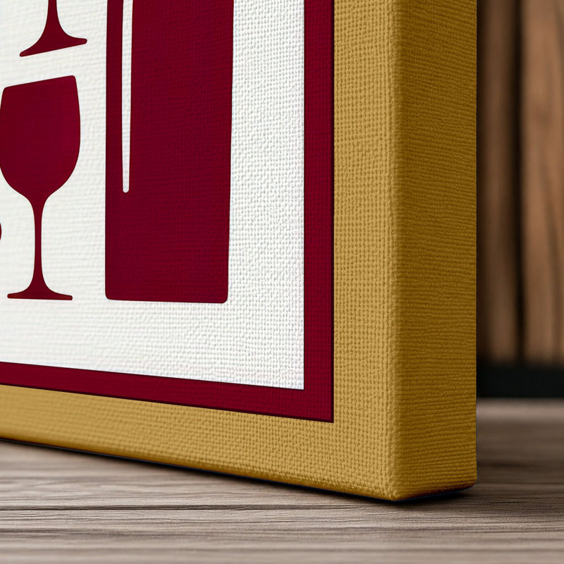 Wine in Burgundy Geometric - Wrapped Canvas, 30x20 - 76.2 x 50.8 cm, Ochre Border