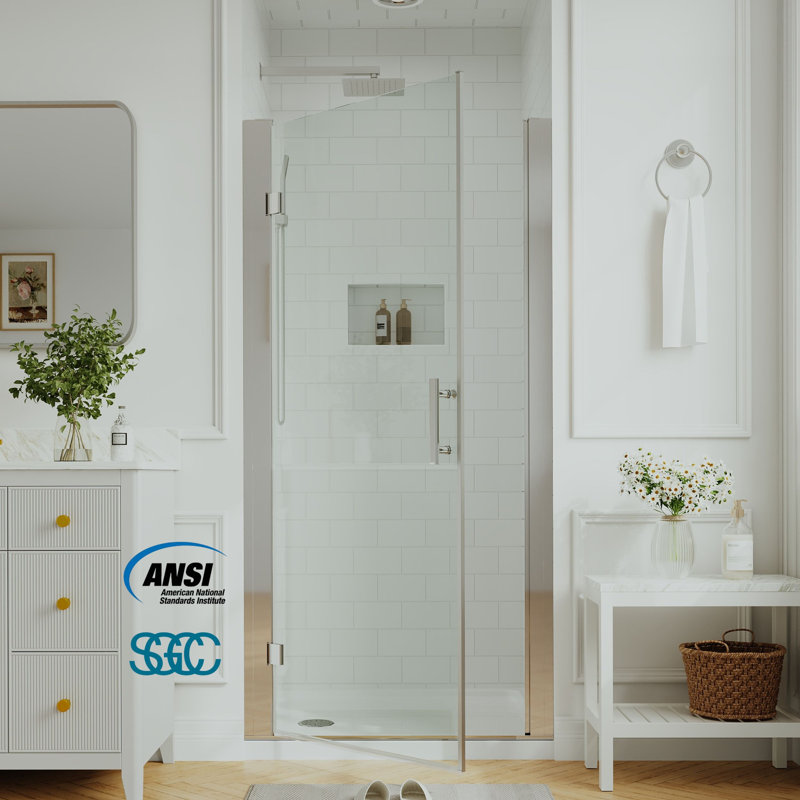 34"-36" W x 72" H Pivot Swing Semi-Frameless Shower Door in Chrome with 1/4" Tempered Glass, 72" H x 34" - 36" W, Chrome