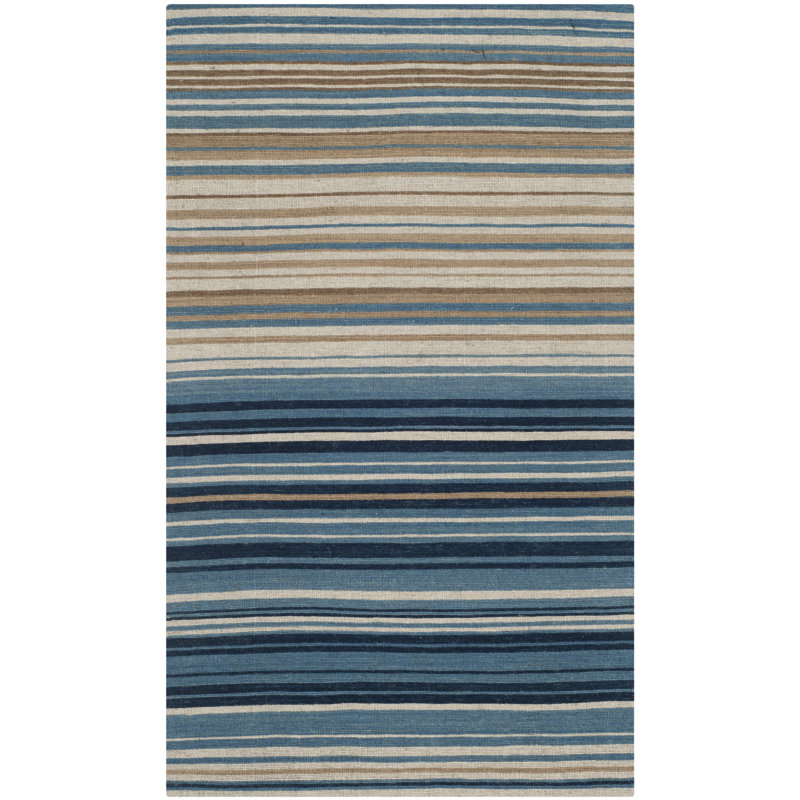Marbella Blue and Beige Hand Loomed Wool Rug 4' x 6'