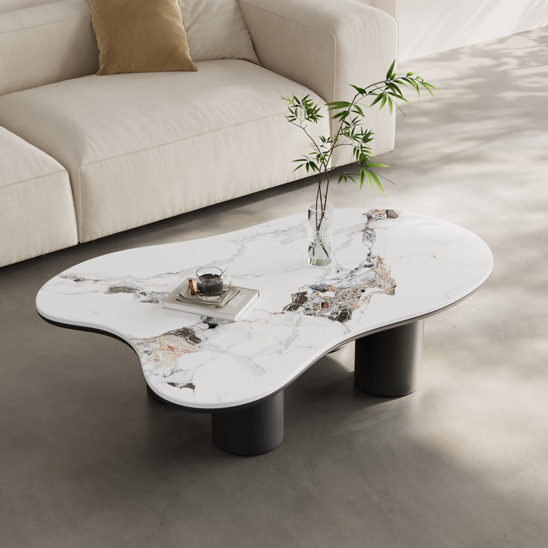 Table basse 48 po en forme de nuage à pieds noirs et blancs, table basse luxueuse en pierre frittée