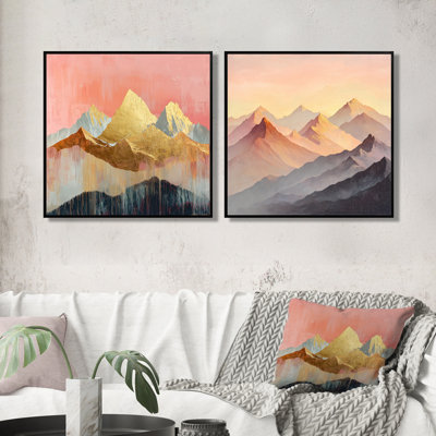 Golden Light On The Rose Crystal Peaks I - Landscape Mountains Wall Art - Traditional Wall Art Canvas 2 Piece