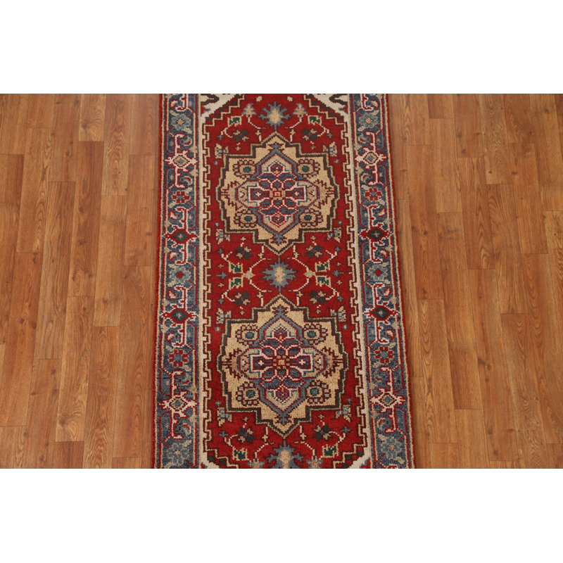 Tapis rouge Heriz Serapi à motif géométrique rouge noué à la main 3 x 6