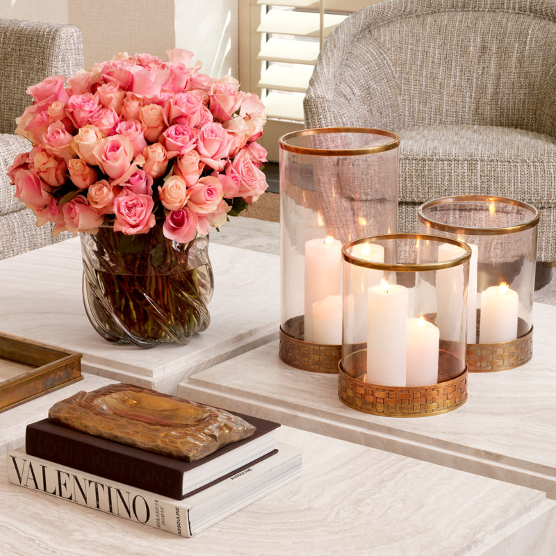 Lausanne Hurricane Candle Holder, Brass, 16.34" H x 8.86" W x 8.86" D