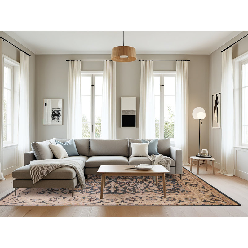 Tapis ivoire / bleu marine Rodolf, Rectangle 8 pi x 10 pi