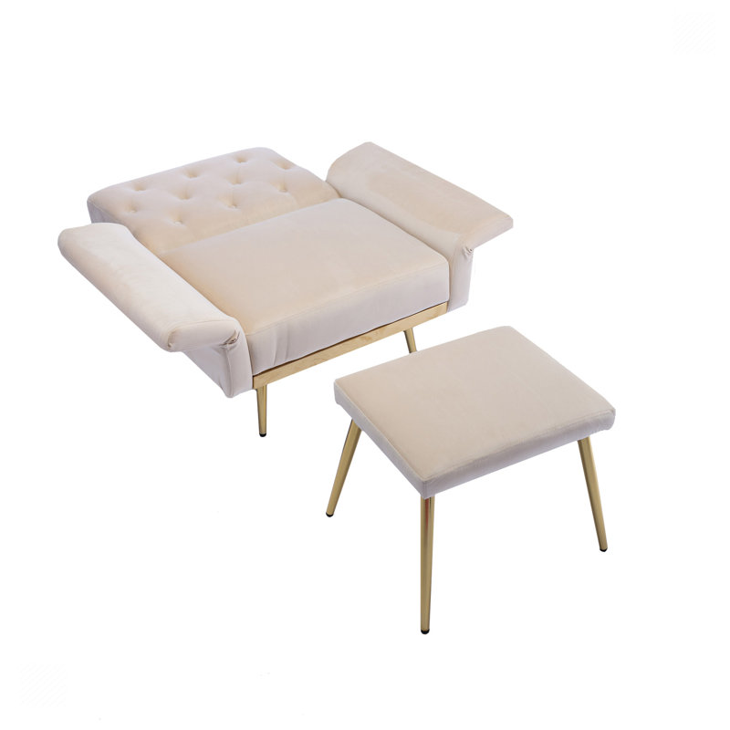 Chaise d'appoint avec accoudoirs et dossier réglables, Velours beige