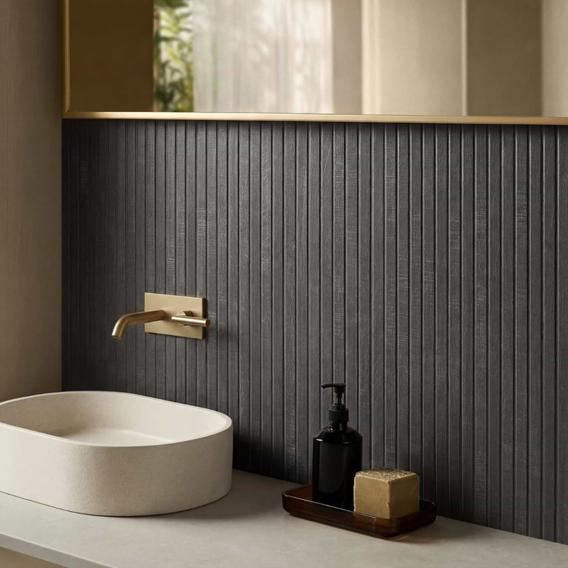 Kenridge 24x48 Fluted Matte Wood Look Porcelain Tile, Black