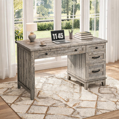 Bureau de direction de 136 cm avec prise électrique, bureau pour bureau à domicile avec tiroirs, bureau en bois avec classeur, bureau d'ordinateur pour le travail, les études et l'écriture