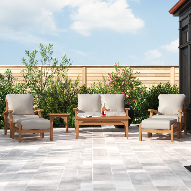 Summerton 7 Piece Teak Sofa Seating Group with Cushions, Beige