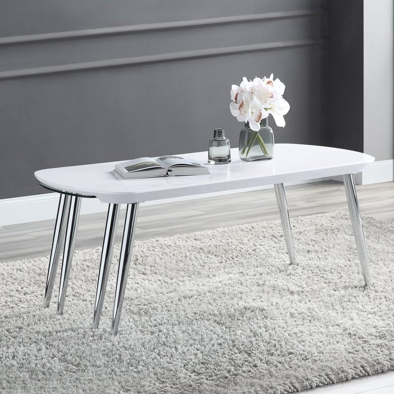 Table basse Patina, finition blanche et chrome