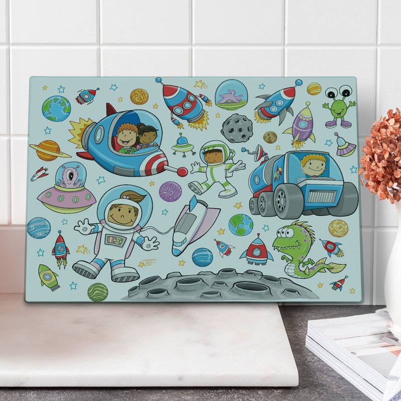Ambesonne Cartoon Cutting Board Large Size Space Rocket Multicolor