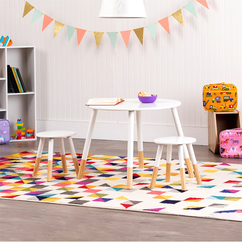 Scandi White and Natural Solid Wood Kids Table and Chair Set
