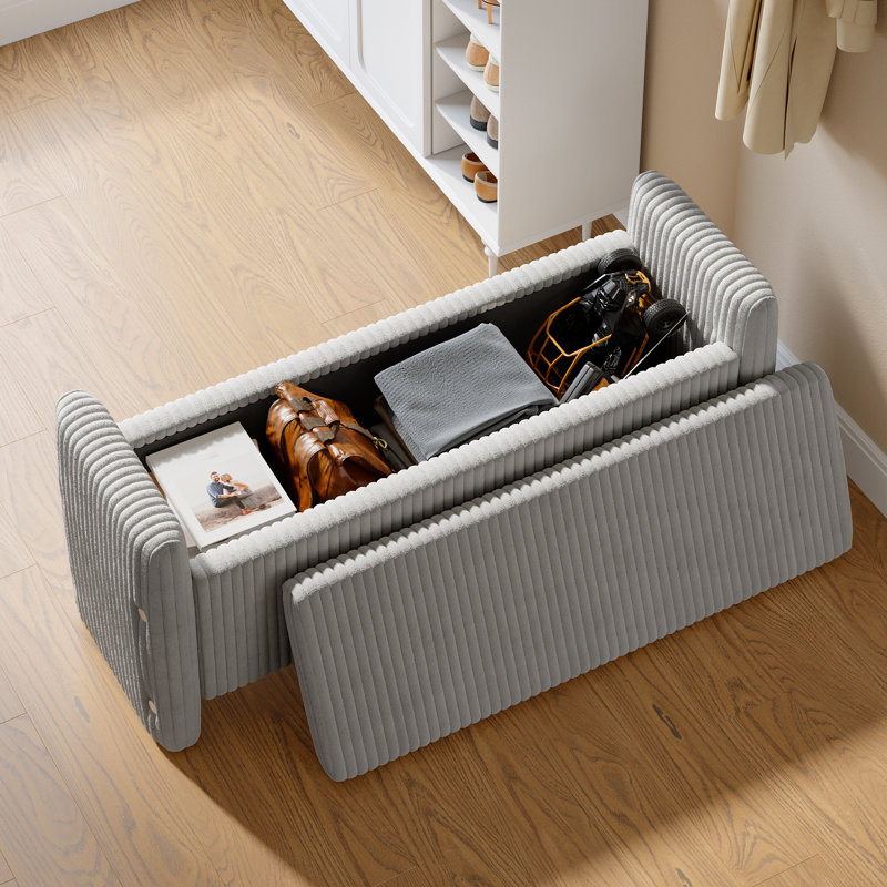 Banc de rangement rembourré pour entrée et chambre à coucher Zeller, Gris