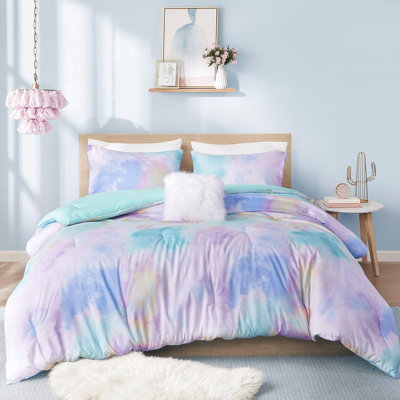 King Watercolor Print Tie Dye Comforter - , Machine Washable, Square Decorative Pillow Bedding , 14"W X 14"L