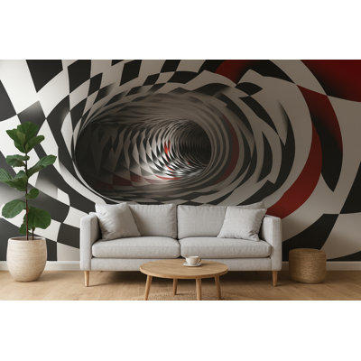 3D Tunnel Wall Mural – Black Red Optical Illusion Wallpaper Vn906 (Non-Woven) VN906
