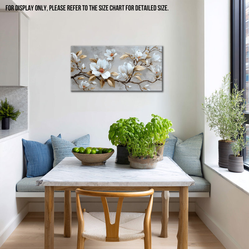 Art mural sur toile botanique blanc Magnolia, H 40 po x l 20 po