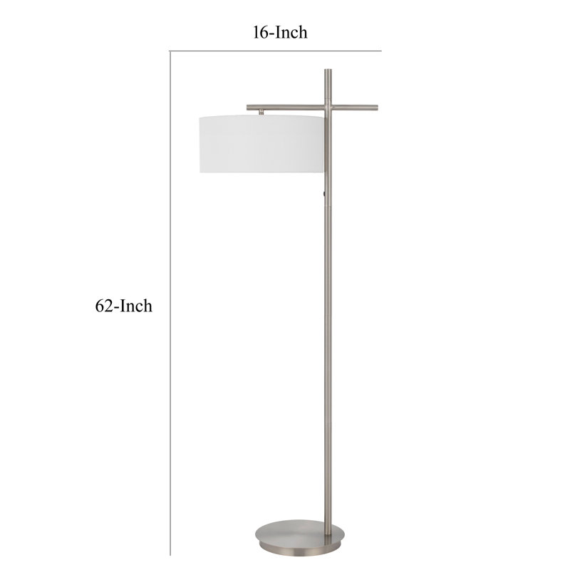 Lampe sur pied Lavy, base à mât chromé mince, abat-jour rigide blanc 62 po