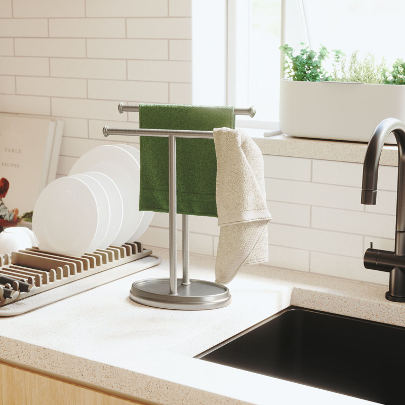 Nickel Freestanding Double Towel Stand with Tray