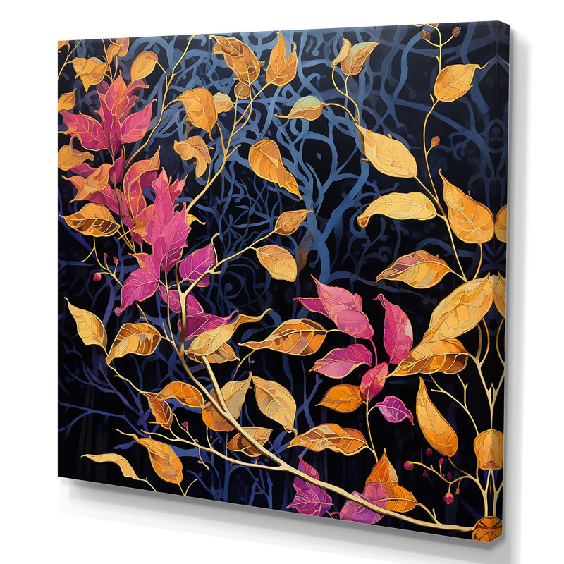 «Gold and Pink Leaf Charm In Winter I», reproduction sur toile, Toile tendue, H 30 po x l 30 po x P 1 po