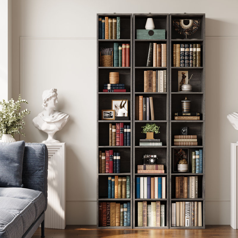 Narrow Design Storage,8-layer Thin High Bookcase With Open Adjustable Shelves,cube Display Rack, Charcoal Gray