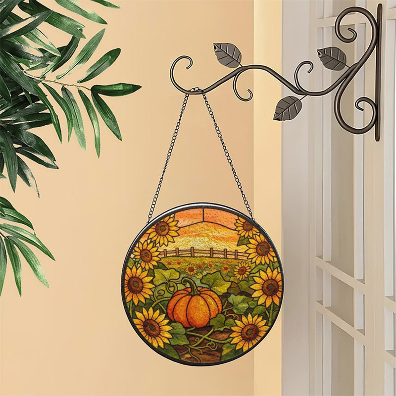 Tournesols et citrouille dans un champ d'automne, 11,8 x 11,8 po (30 x 30 cm)