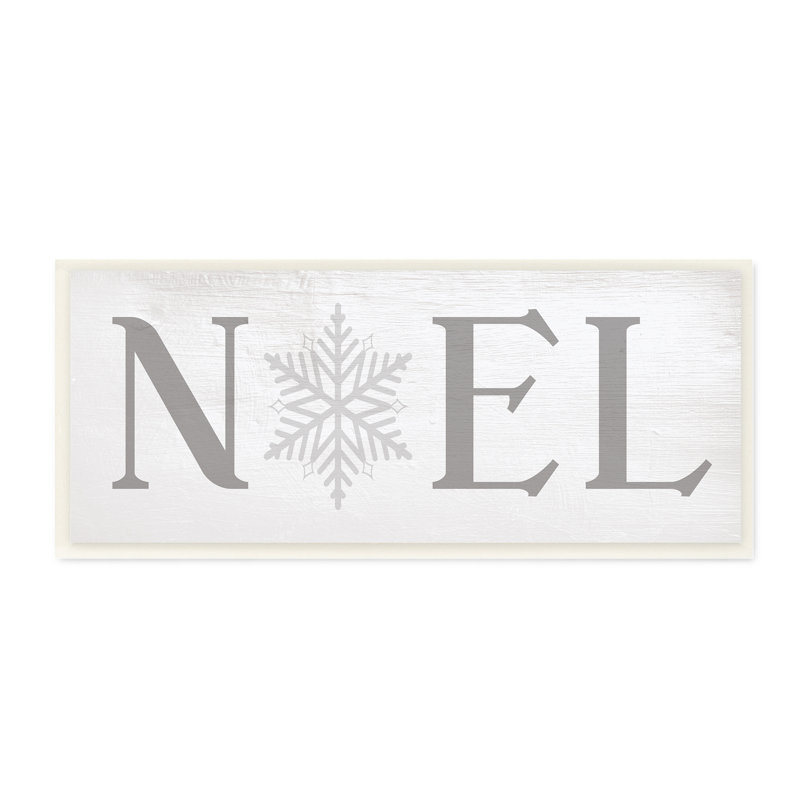 Noel phrase de Noël typographie flocon de neige, Bois naturel, H 7 po x l 17 po x P 0,5 po