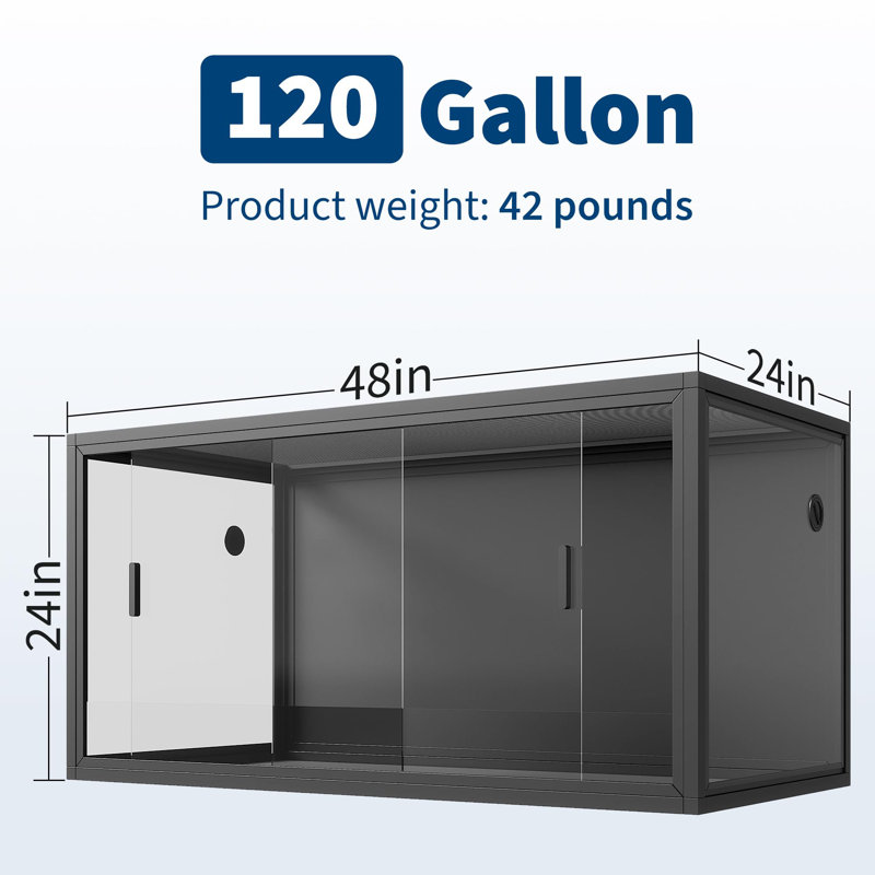120 Gallon Reptile Terrarium 4x2x2 ft, Bearded Dragon Tank with Sliding Tempered Glass Doors & Steel Mesh Top, Snake Enclosure for Ball Python, Geckos, Lizards, Black