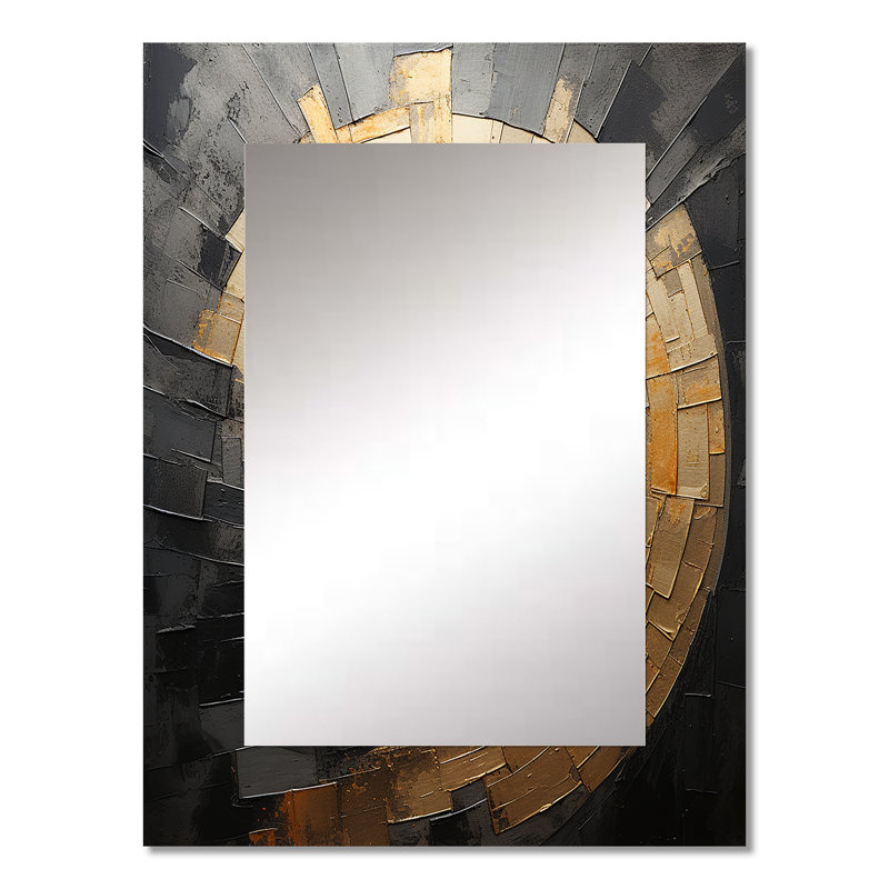 Gold Black Spiral Poteries - Abstract Spirals Decorative Mirror, Modern Wall Mirror, Printed Metal Art, 32" x 24"