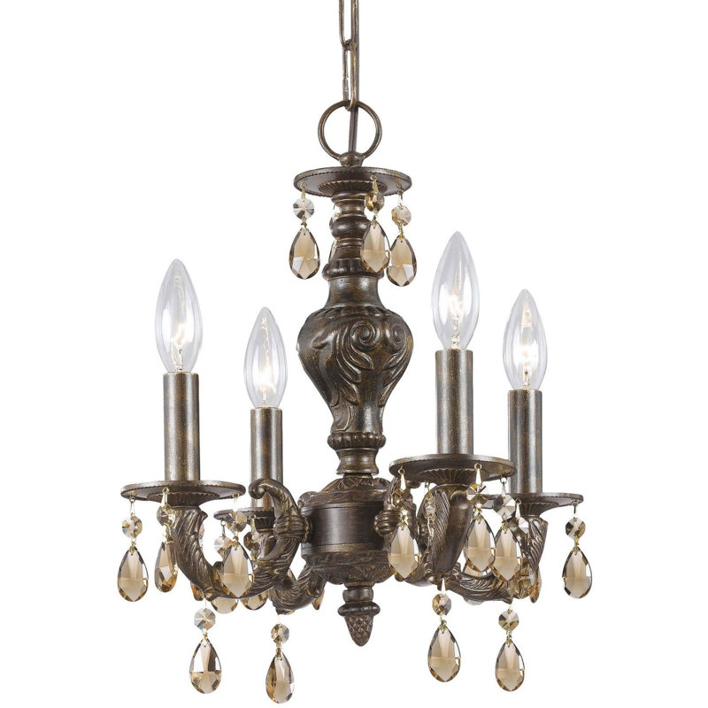 Lustre classique / traditionnel à 4 lumières de style bougie Abagail, Bronze vénitien, Majestueux bois poli