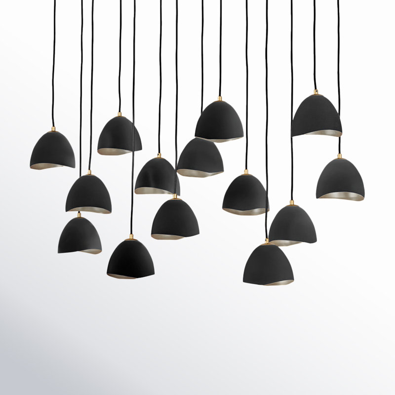 Lustre géométrique unique à 14 lumières Cotter, Coquille noire