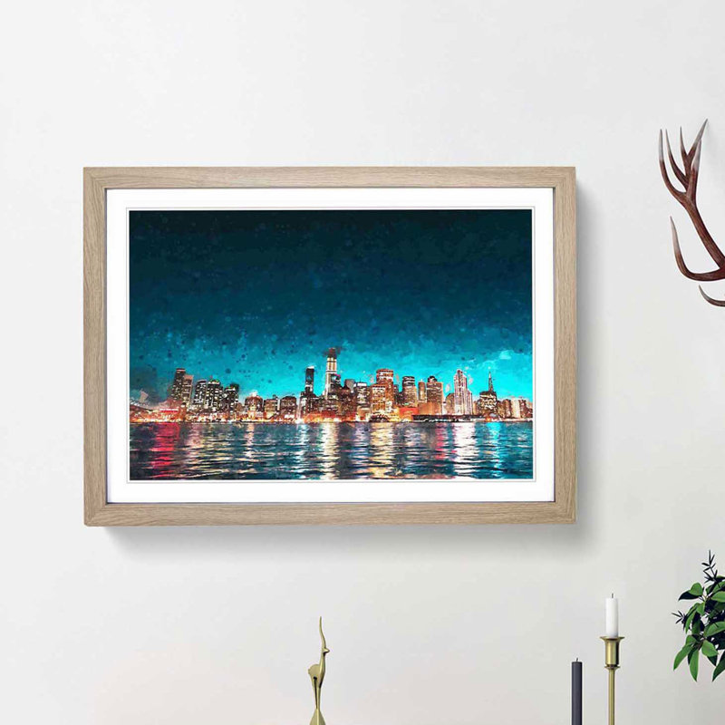 Reflection of the San Francisco Skyline - Picture Frame Painting Print, 36cm H x 48cm W x 2cm D, Oak Framed