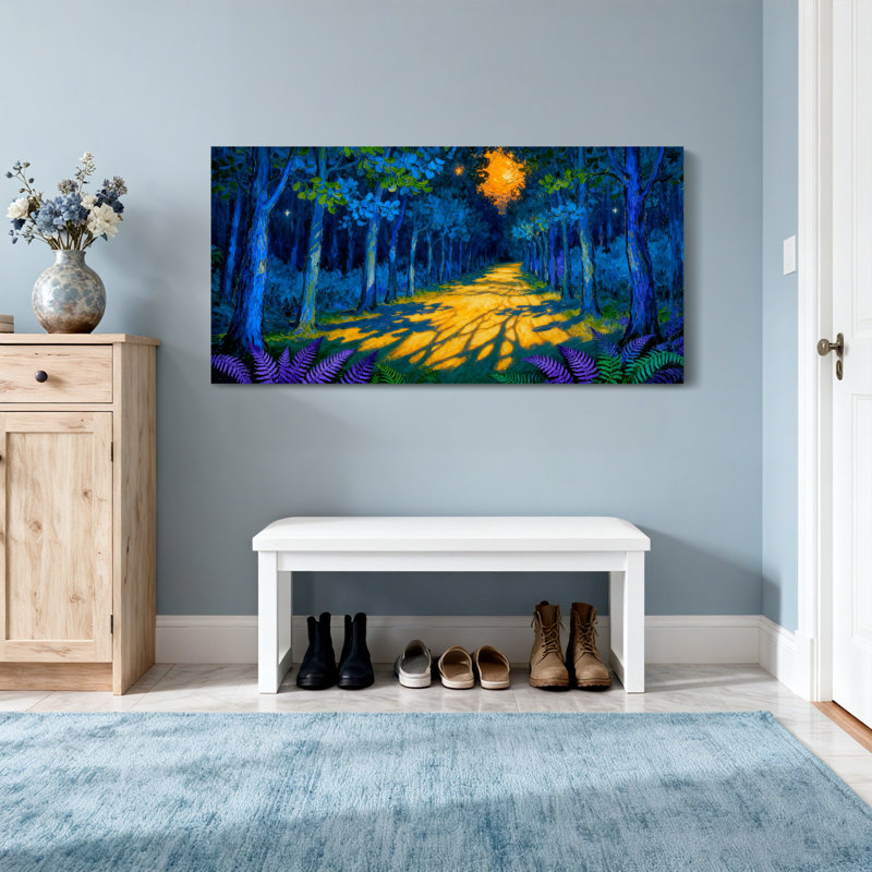 Paysage et nature Mystic Forest Path Night Glow Trees Shadows Stars, H 16 po x l 32 po