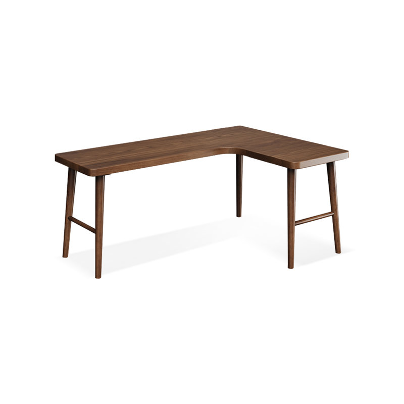 Walnut L-Shaped Solid Wood desk, 29.53" H x 62.99" W x 47.24" D, Right Hand Return