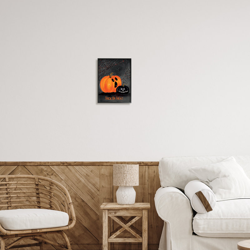 Impression Jack-O-Lantern sur bois par Amy Hall, Giclée encadrée noir minuit, H 14 po x l 11 po x P 1,5 po