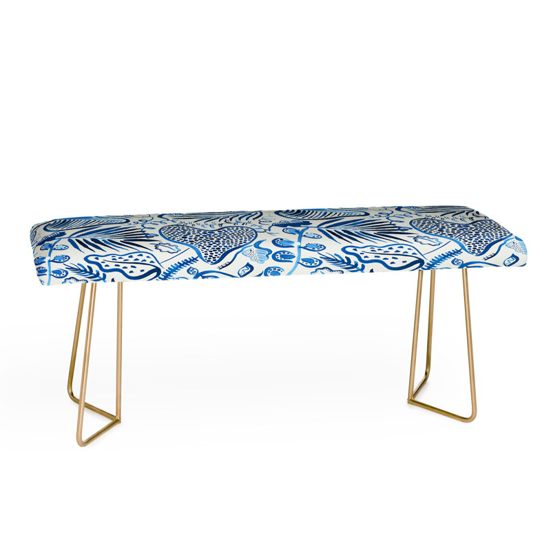 Banc rembourré Ninola, Bleu / noir / floral