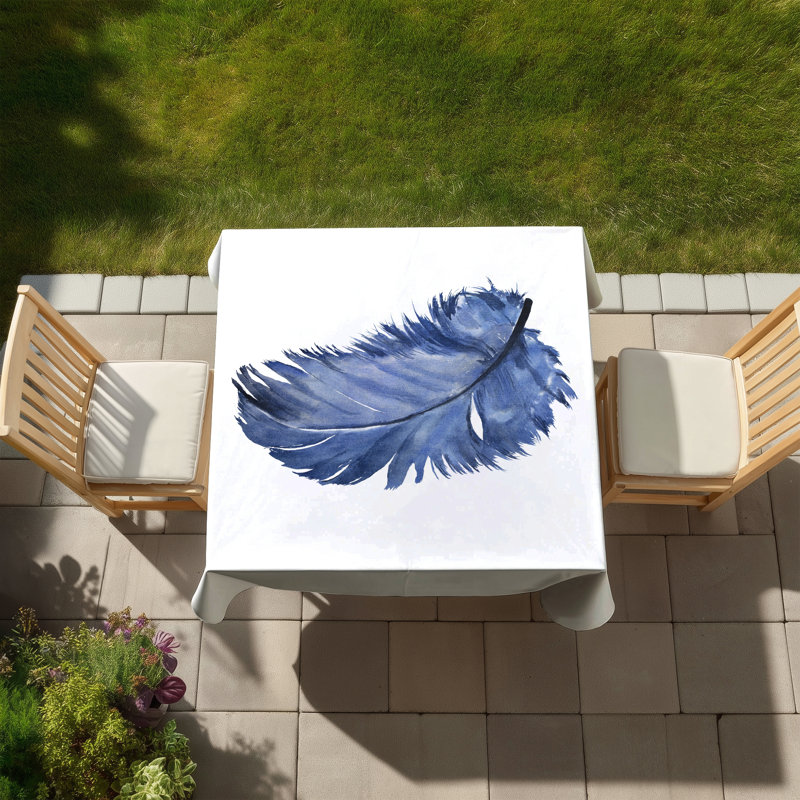 Blue Bohemian Tablecloth | Watercolor Feather Home Decor