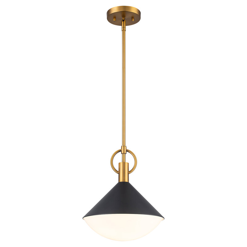 Luminaire suspendu moderne à deux tons avec îlot de cuisine noir et laiton avec abat-jour en verre blanc - base à une lumière E26 de 11,4 po