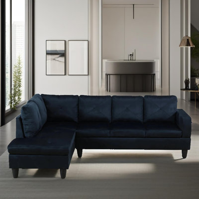 103" Ember Midnight Blue Microfiber 2-Piece Left Facing Sectional Sofa Set With Chaise